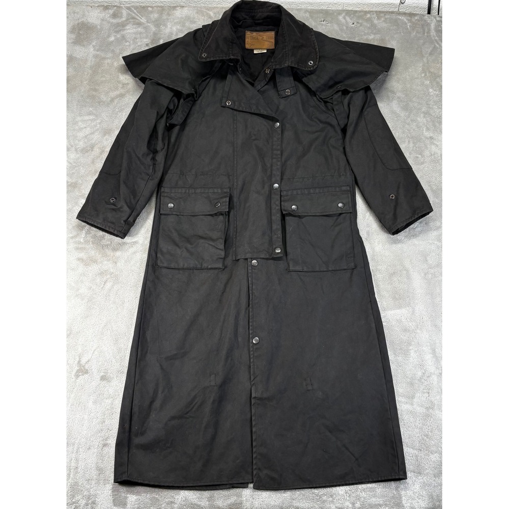 Outback Trail Duster Coat Mens XS Black Oilskin Western Cape Trench coat